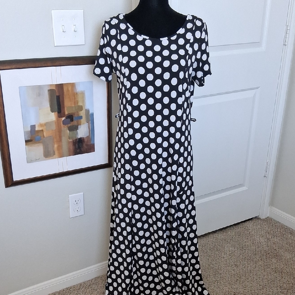 Nina Leonard Monochrome Polka Dot Maxi Dress